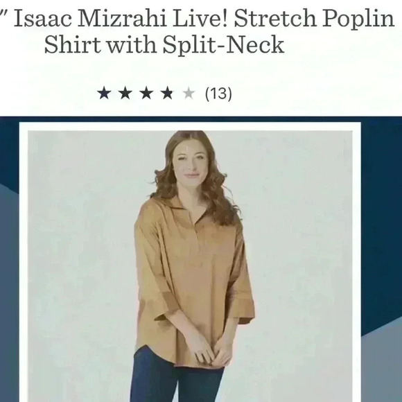 Isaac Mizrahi Live! Stretch Poplin Shirt with Split-Neck Camel Color Size 30W - Picture 1 of 14